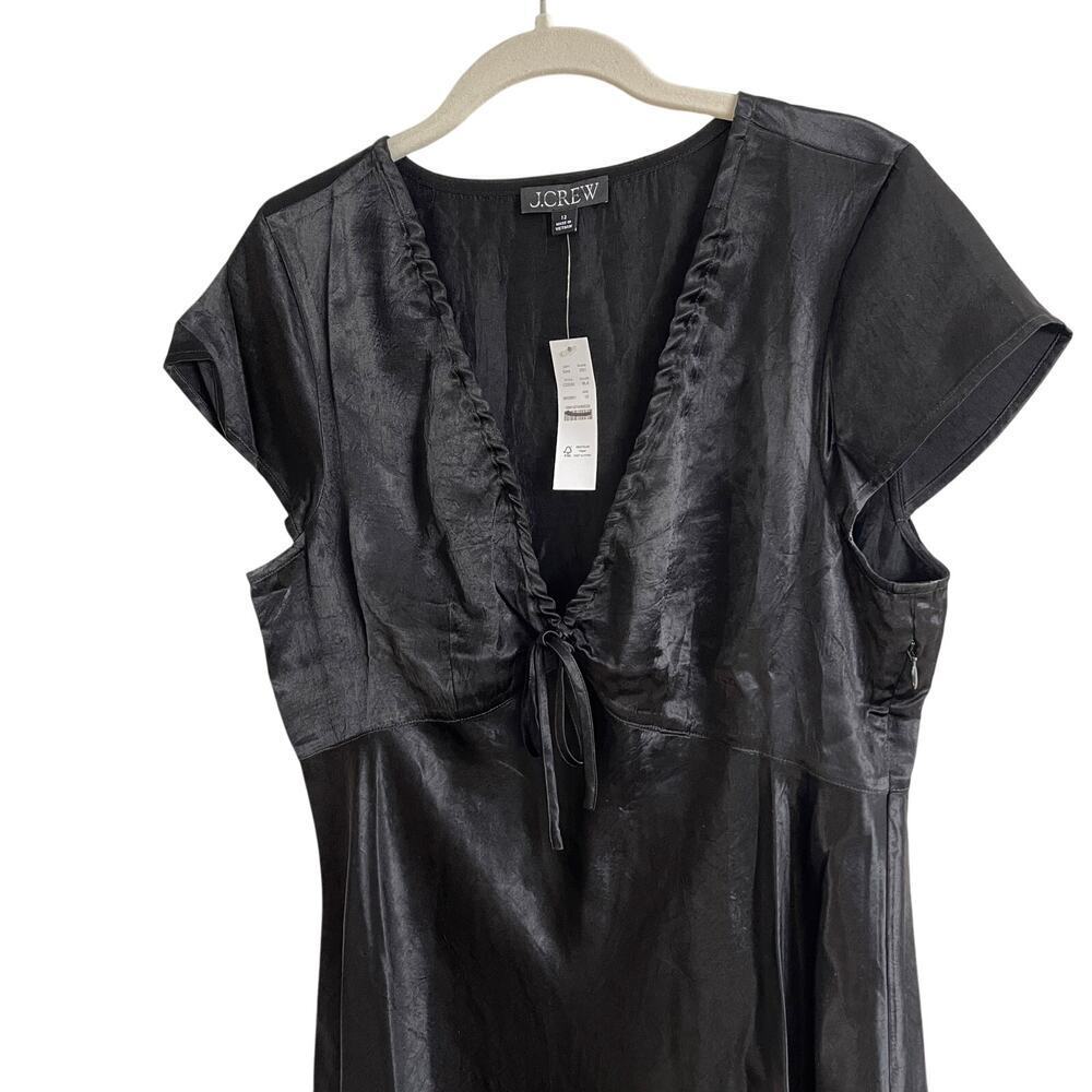 J.Crew Short Sleeve Slip Dress in Textured Satin Black Size 12 NWT - Picture 7 of 8